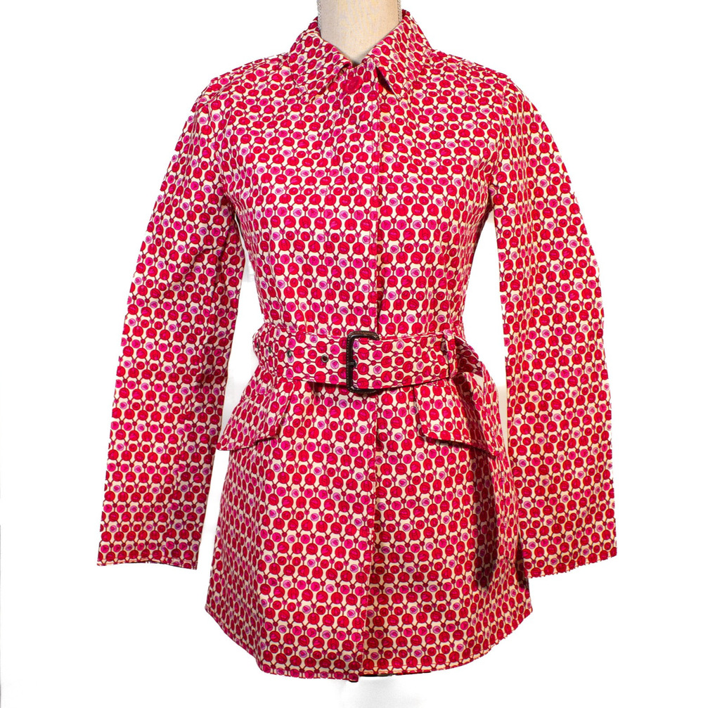 Gap Trench Coat Women's XS Belted Pockets Spring Tulips Pink Red White